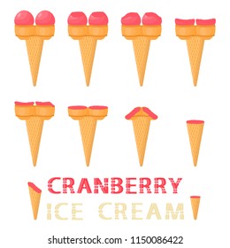 Natural icon logo for cranberry ice cream sorbet in different forms. Cranberry pattern consisting of sweet cold ice cream sorbet, tasty frozen dessert. Fresh taste fruit ice cream sorbet of cranberry.