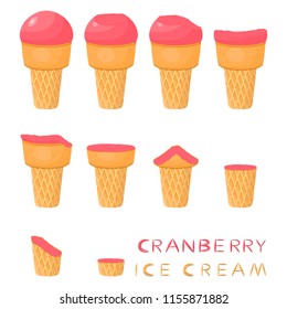 Natural icon logo for cranberry ice cream sorbet in different forms. Cranberry pattern consisting of sweet cold ice cream sorbet, tasty frozen dessert. Fresh taste fruit ice cream sorbet of cranberry.