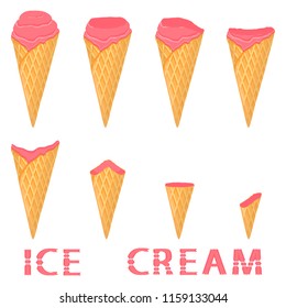 Natural icon logo for cranberry ice cream sorbet in different forms. Cranberry pattern consisting of sweet cold ice cream sorbet, tasty frozen dessert. Fresh taste fruit ice cream sorbet of cranberry.