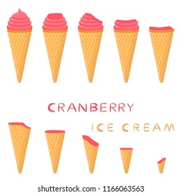 Natural icon logo for cranberry ice cream sorbet in different forms. Cranberry pattern consisting of sweet cold ice cream sorbet, tasty frozen dessert. Fresh taste fruit ice cream sorbet of cranberry.