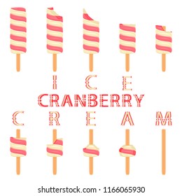 Natural icon logo for cranberry ice cream sorbet in different forms. Cranberry pattern consisting of sweet cold ice cream sorbet, tasty frozen dessert. Fresh taste fruit ice cream sorbet of cranberry.