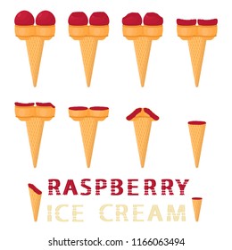 Natural icon logo fo raspberry ice cream sorbet in different forms. Raspberry pattern consisting of sweet cold ice cream sorbet, tasty frozen dessert. Fresh taste fruit ice cream sorbet from raspberry