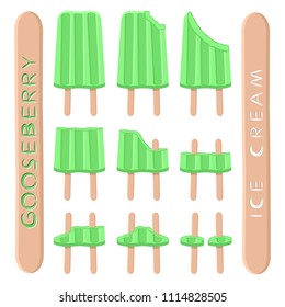 Natural icon logo gooseberry ice cream sorbet in different forms. Gooseberry pattern consisting of sweet cold ice cream sorbet, tasty frozen dessert. Fresh taste fruit ice cream sorbet of gooseberry.