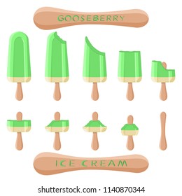 Natural icon logo gooseberry ice cream sorbet in different forms. Gooseberry pattern consisting of sweet cold ice cream sorbet, tasty frozen dessert. Fresh taste fruit ice cream sorbet of gooseberry.