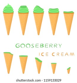 Natural icon logo gooseberry ice cream sorbet in different forms. Gooseberry pattern consisting of sweet cold ice cream sorbet, tasty frozen dessert. Fresh taste fruit ice cream sorbet of gooseberry.