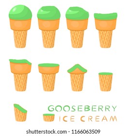 Natural icon logo gooseberry ice cream sorbet in different forms. Gooseberry pattern consisting of sweet cold ice cream sorbet, tasty frozen dessert. Fresh taste fruit ice cream sorbet of gooseberry.