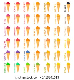 Natural icon logo for ice cream sherbet, structure sorbet various size. Sorbet consisting of collection meal, ice cream sherbet from organic nutrition. Menu ice cream is yummy design sorbet sherbet.