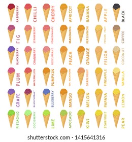 Natural icon logo for ice cream sherbet, structure sorbet various size. Sorbet consisting of collection meal, ice cream sherbet from organic nutrition. Menu ice cream is yummy design sorbet sherbet.