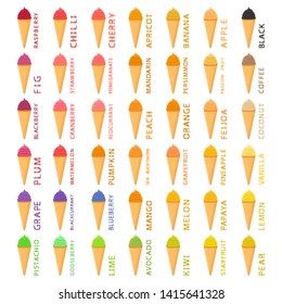 Natural icon logo for ice cream sherbet, structure sorbet various size. Sorbet consisting of collection meal, ice cream sherbet from organic nutrition. Menu ice cream is yummy design sorbet sherbet.