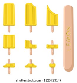 Natural icon logo for lemon ice cream sorbet in different forms. Lemon pattern consisting of sweet cold ice cream sorbet, tasty frozen dessert. Fresh taste fruit ice cream sorbet from bright lemon.