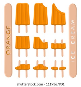 Natural icon logo for orange ice cream sorbet in different forms. Orange pattern consisting of sweet cold ice cream sorbet, tasty frozen dessert. Fresh taste fruit ice cream sorbet of citrus orange.