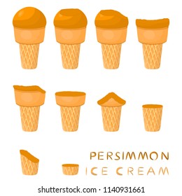 Natural icon logo for persimmon ice cream sorbet in different form. Persimmon pattern consisting of sweet cold ice cream sorbet, tasty frozen dessert. Fresh taste fruit ice cream sorbet from persimmon