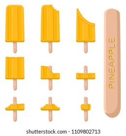 Natural icon logo pineapple ice cream sorbet in different forms. Pineapple pattern consisting of sweet cold ice cream sorbet, tasty frozen dessert. Fresh taste fruit ice cream sorbet from pineapple.