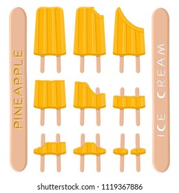 Natural icon logo pineapple ice cream sorbet in different forms. Pineapple pattern consisting of sweet cold ice cream sorbet, tasty frozen dessert. Fresh taste fruit ice cream sorbet from pineapple.