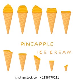 Natural icon logo for pineapple ice cream sorbet in different form. Pineapple pattern consisting of sweet cold ice cream sorbet, tasty frozen dessert. Fresh taste fruit ice cream sorbet from pineapple