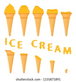 Natural icon logo for pineapple ice cream sorbet in different form. Pineapple pattern consisting of sweet cold ice cream sorbet, tasty frozen dessert. Fresh taste fruit ice cream sorbet from pineapple