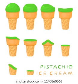 Natural icon logo for pistachio ice cream sorbet in different forms. Pistachio pattern consisting of sweet cold ice cream sorbet, tasty frozen dessert. Fresh taste fruit ice cream sorbet of pistachio.