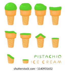 Natural icon logo for pistachio ice cream sorbet in different forms. Pistachio pattern consisting of sweet cold ice cream sorbet, tasty frozen dessert. Fresh taste fruit ice cream sorbet of pistachio.