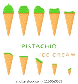 Natural icon logo for pistachio ice cream sorbet in different forms. Pistachio pattern consisting of sweet cold ice cream sorbet, tasty frozen dessert. Fresh taste fruit ice cream sorbet of pistachio.