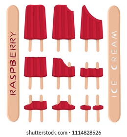 Natural icon logo raspberry ice cream sorbet in different forms. Raspberry pattern consisting of sweet cold ice cream sorbet, tasty frozen dessert. Fresh taste fruit ice cream sorbet from raspberry.