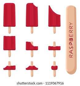 Natural icon logo raspberry ice cream sorbet in different forms. Raspberry pattern consisting of sweet cold ice cream sorbet, tasty frozen dessert. Fresh taste fruit ice cream sorbet from raspberry.