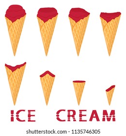 Natural icon logo for raspberry ice cream sorbet in different form. Raspberry pattern consisting of sweet cold ice cream sorbet, tasty frozen dessert. Fresh taste fruit ice cream sorbet from raspberry