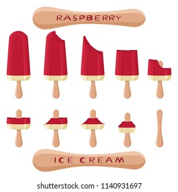 Natural icon logo for raspberry ice cream sorbet in different form. Raspberry pattern consisting of sweet cold ice cream sorbet, tasty frozen dessert. Fresh taste fruit ice cream sorbet from raspberry