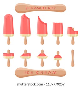 Natural icon logo strawberry ice cream sorbet in different forms. Strawberry pattern consisting of sweet cold ice cream sorbet, tasty frozen dessert. Fresh taste fruit ice cream sorbet from strawberry
