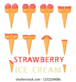 Natural icon logo strawberry ice cream sorbet in different forms. Strawberry pattern consisting of sweet cold ice cream sorbet, tasty frozen dessert. Fresh taste fruit ice cream sorbet from strawberry