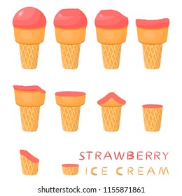 Natural icon logo strawberry ice cream sorbet in different forms. Strawberry pattern consisting of sweet cold ice cream sorbet, tasty frozen dessert. Fresh taste fruit ice cream sorbet from strawberry