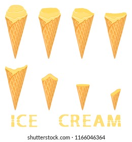 Natural icon logo for vanilla ice cream sorbet in different forms. Vanilla pattern consisting of sweet cold ice cream sorbet, tasty frozen dessert. Fresh taste fruit ice cream sorbet from vanilla.