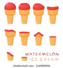 Natural icon logo watermelon ice cream sorbet in different forms. Watermelon pattern consisting of sweet cold ice cream sorbet, tasty frozen dessert. Fresh taste fruit ice cream sorbet from watermelon