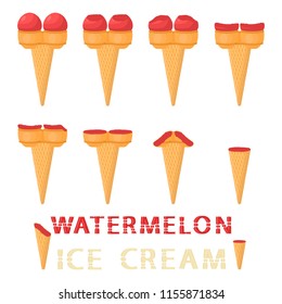 Natural icon logo watermelon ice cream sorbet in different forms. Watermelon pattern consisting of sweet cold ice cream sorbet, tasty frozen dessert. Fresh taste fruit ice cream sorbet from watermelon