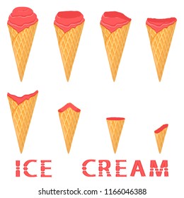 Natural icon logo watermelon ice cream sorbet in different forms. Watermelon pattern consisting of sweet cold ice cream sorbet, tasty frozen dessert. Fresh taste fruit ice cream sorbet from watermelon