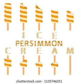 Natural icon for persimmon ice cream sorbet in different forms. Persimmon pattern consisting of sweet cold ice cream sorbet, tasty frozen dessert. Fresh taste fruit ice cream sorbet from persimmon.