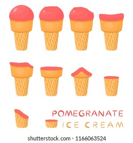 Natural icon pomegranate ice cream sorbet in different forms. Pomegranate pattern consisting of sweet cold ice cream sorbet, tasty frozen dessert. Fresh taste fruit ice cream sorbet from pomegranate.