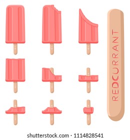 Natural icon red currant ice cream sorbet in different forms. Red Currant pattern consisting of sweet cold ice cream sorbet, tasty frozen dessert. Fresh taste fruit ice cream sorbet from red currant.