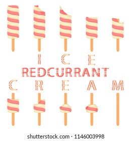 Natural icon red currant ice cream sorbet in different forms. Red Currant pattern consisting of sweet cold ice cream sorbet, tasty frozen dessert. Fresh taste fruit ice cream sorbet from red currant.