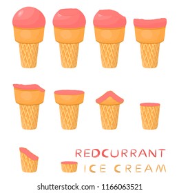 Natural icon red currant ice cream sorbet in different forms. Red Currant pattern consisting of sweet cold ice cream sorbet, tasty frozen dessert. Fresh taste fruit ice cream sorbet from red currant.