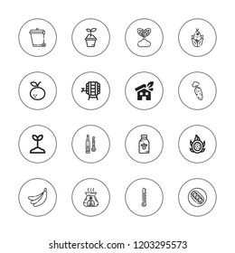 Natural icon set. collection of 16 outline natural icons with aromatherapy, banana, barrel, beans, bud, bottle, carrot, corn, dragon fruit, eco house, recycle, plants icons.