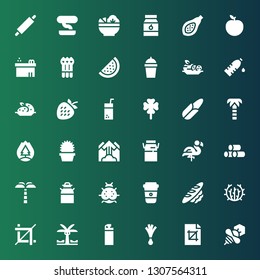 natural icon set. Collection of 36 filled natural icons included Bee, Crop, Leek, Bottle, Palm tree, Tumbleweed, Bread, Coffee, Ladybird, Milk, Wood, Flamingo, Avalanche, Cactus