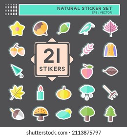 Natural Icon Set Sticker in trendy isolated on black background