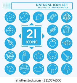 Natural Icon Set Icon in trendy blue eyes style isolated on soft blue background