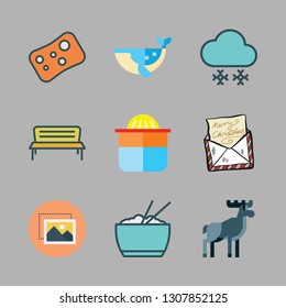 natural icon set. vector set about snowing, bonsai icon, letter and soap icons set.