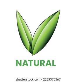 Natural Icon with Shaded Green Leaves isolated on a White Background