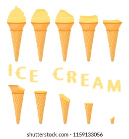 Natural icon for vanilla ice cream sorbet in different form. Vanilla pattern consisting of sweet cold ice cream sorbet, tasty frozen dessert. Fresh taste fruit ice cream sorbet from bright vanilla.