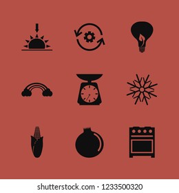 natural icon. natural vector icons set recycle gear, sunset, garnet and bulb leaf