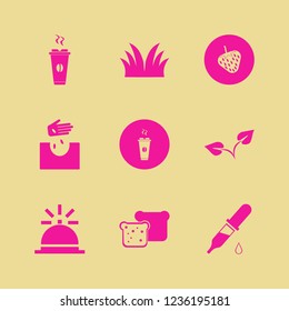 natural icon. natural vector icons set sprout, hand seeds, strawberry and bell