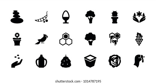 Natural icons. set of 18 editable filled natural icons: turkey, berry, cauliflower, hand with seeds, flower, pot for plants, flower pot, cactus, egg, nest, grape, honey