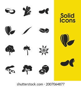 Natural icons set with chestnut, ginger and sunflower seeds elements. Set of natural icons and marron concept. Editable vector elements for logo app UI design.